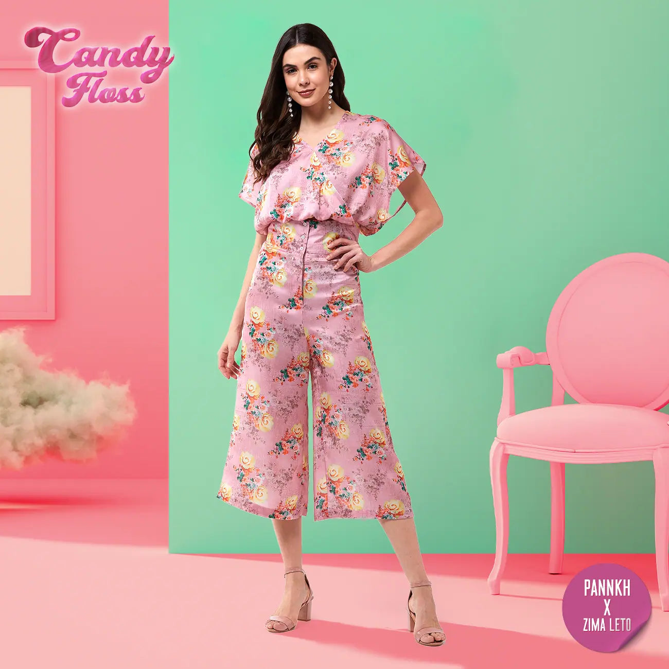 women's retro pantsCandy Inspired Floral Digital Printed Loose Top With High Waist Pants