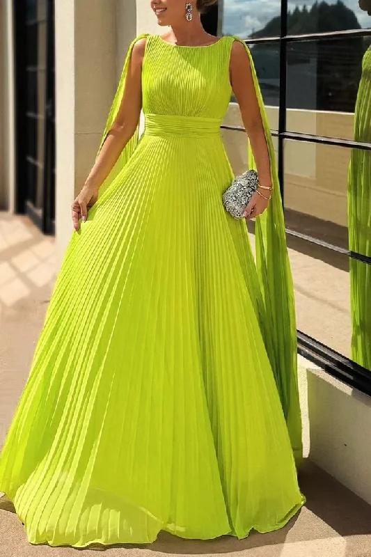 bespoke gown dressesElegant A-Line Scoop Pleated Empire-Waist Long Formal Dress