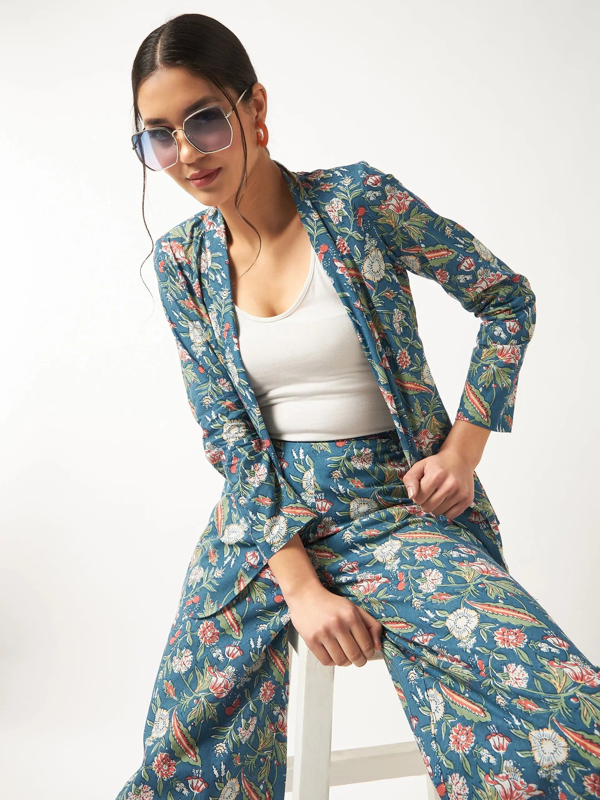 women's elegant pantsFloral Printed Blazer With Pants