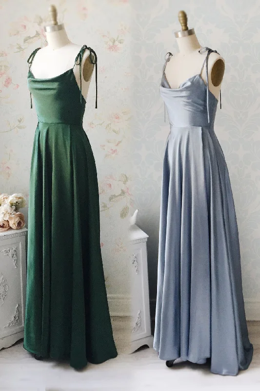 floor-length gown dressesGreen A-line Cowl Neck Long Formal Dress