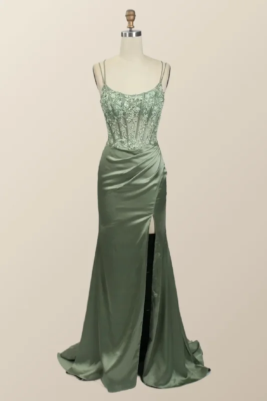 gown dress inspiration galleriesHot Sage Green Formal Dress Lace Appliques Mermaid Graduation Dress Long