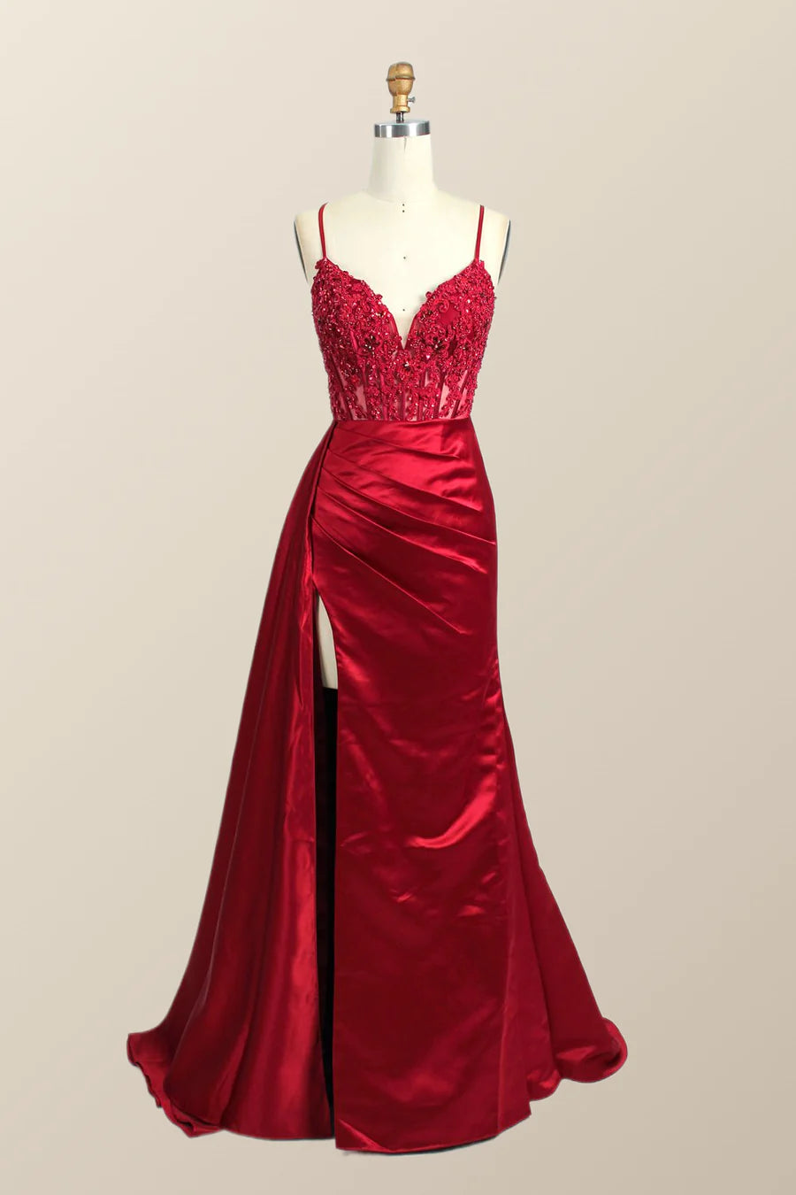 gown dress budget-friendly optionsLong Mermaid Red Formal Dress Lace Straps Satin