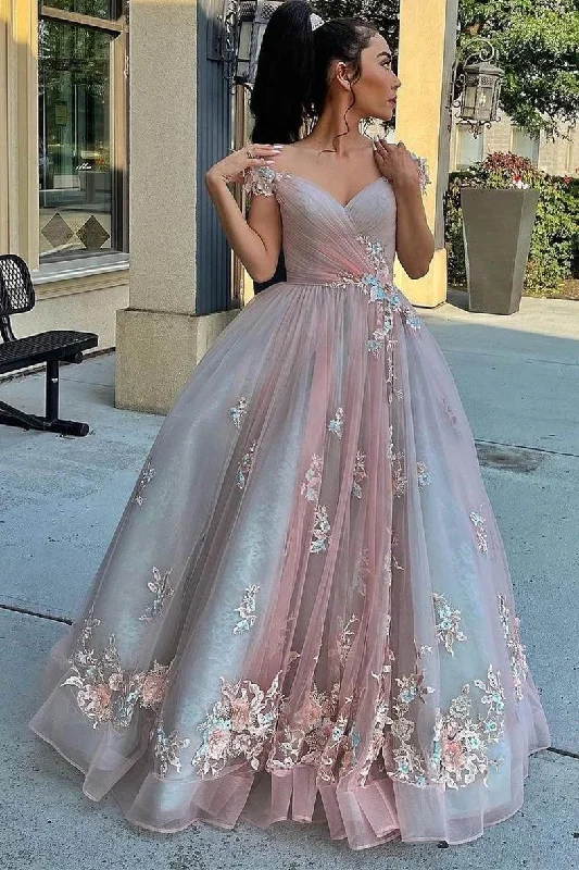 gold gown dressesOff the Shoulder Blush Pink Appliques Long Formal Dress