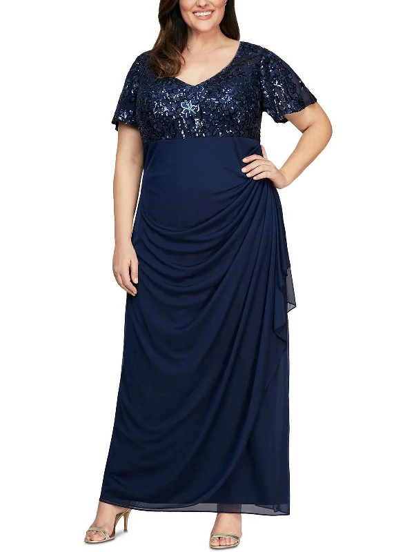 black-tie gown dressesPlus Womens Sequined Popover Formal Dress