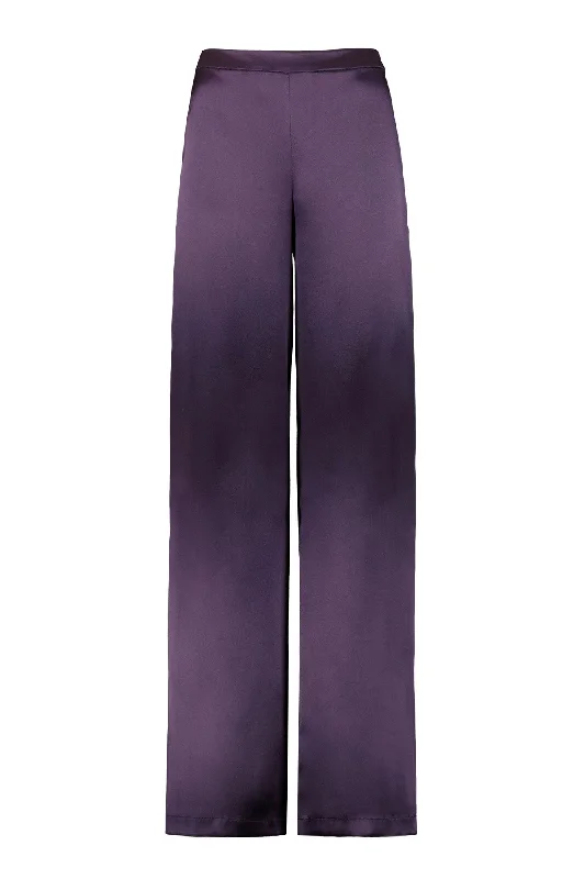 women's cool pantsPRIMULA DEEP PURPLE SILK WIDE-LEG PANTS