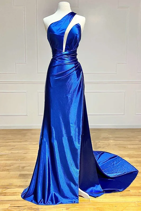 black-tie gown dressesRoyal Blue One-Shoulder Backless Long Formal Dress