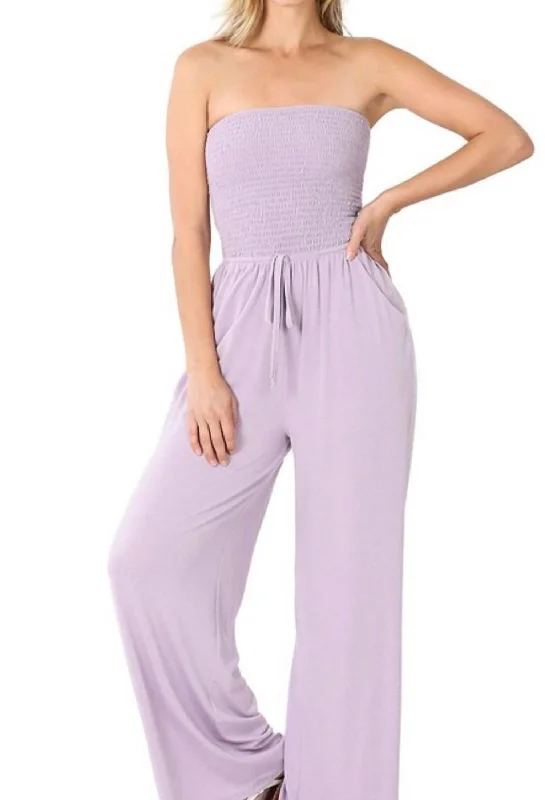 women's moisture-wicking pantsSmocked Romper Pants In Lavender