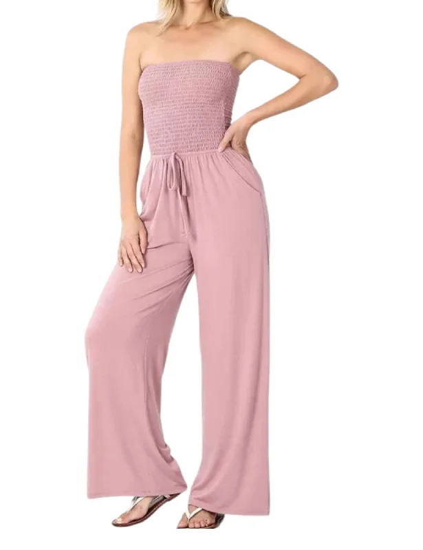 women's high-performance pantsSmocked Romper Pants Suit In Dusty Rose