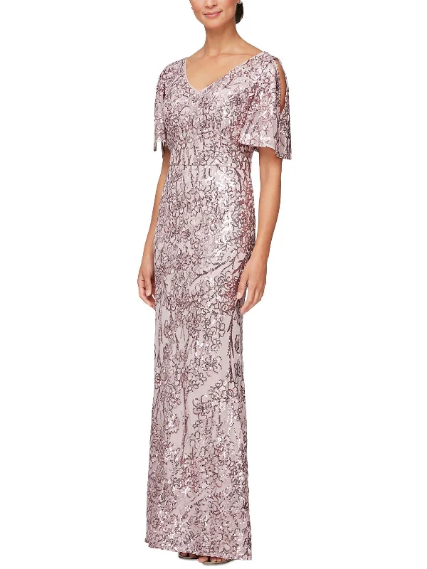 champagne gown dressesWomens Embroidered Sequined Formal Dress