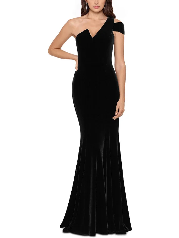 halter gown dressesWomens Velvet One Shoulder Formal Dress