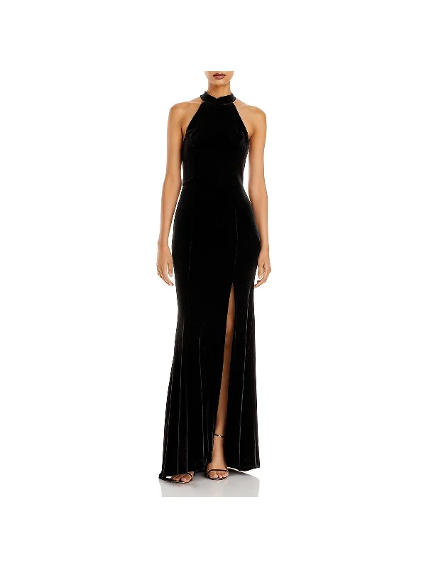 silk gown dressesWomens Velvet Open Back Formal Dress